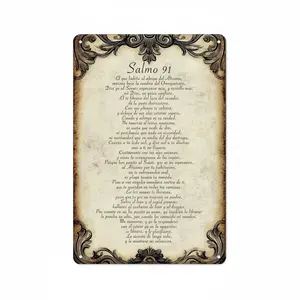 2D Flat 1pc  8*12 in 'Salmo 91’ Vintage Metal Sign| Spanish Psalm Wall Decor for Christian Homes & Spiritual Spaces