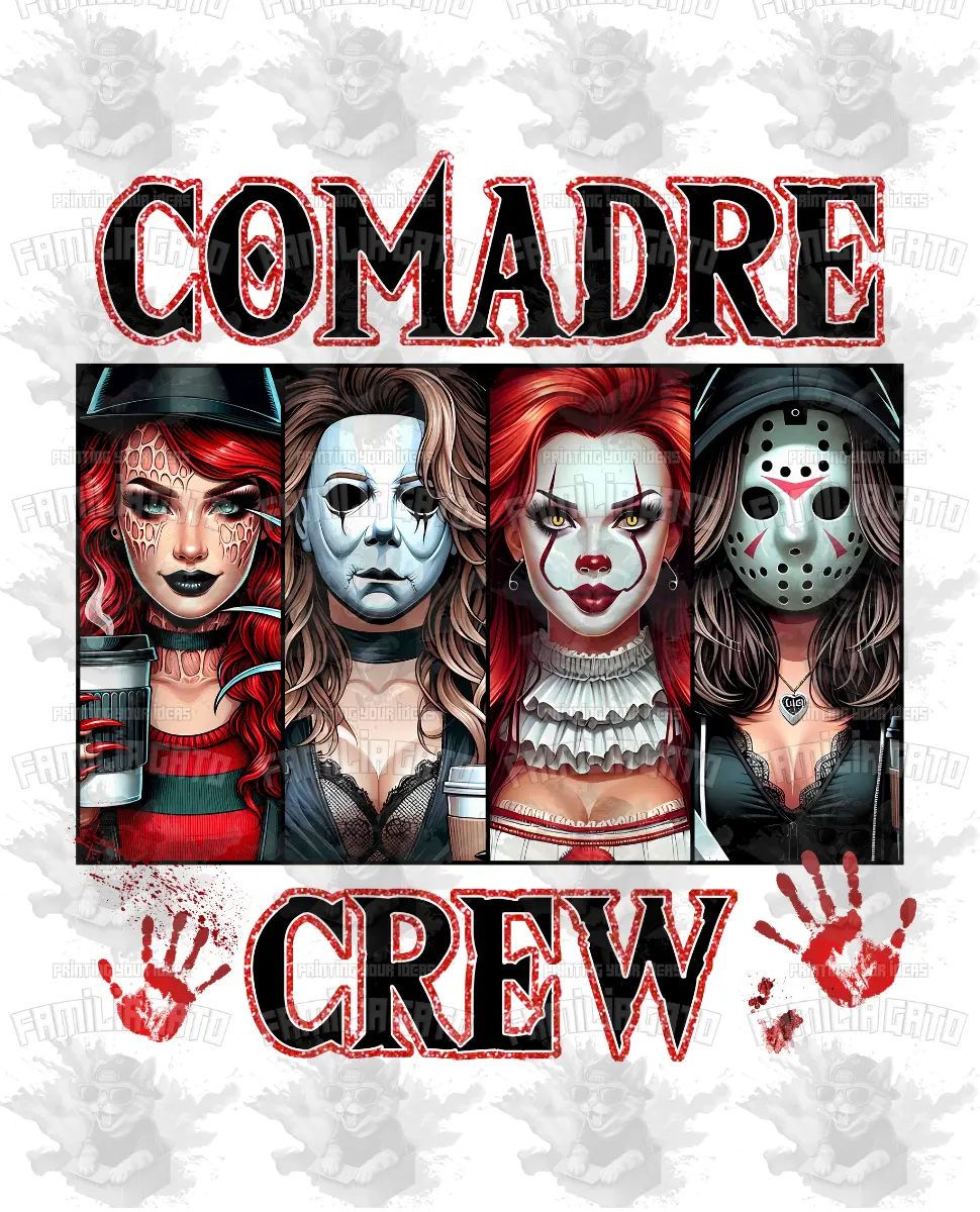 Comadre Crew #4 Customizable DTF Transfer - Durable, Scratch-Resistant, Stretchable for All Ages, Hot Peel on All Fabric Types, Firm Pressure at 320°F for 13 Seconds, DIY Specialty Craft Supply