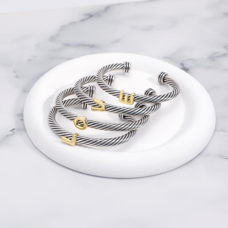 MYTYS 26 Initial Letter Cuff Bracelet Twisted Braided Opening Size Classic Cable Two-tone Design Women's Fashion Trendy Jewellery Accessories
