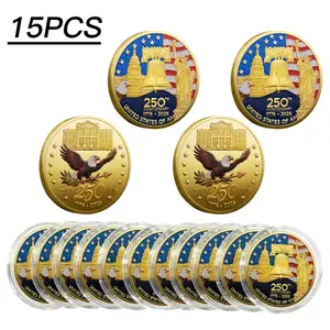 15Pcs 1776-2026 USA 250th Anniversary Eagle Challenge Token Set – Patriotic American Collectible Medallions with Protective Case, Independence Day Souvenir Gift