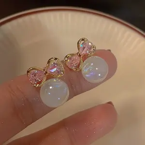 Elegant Bowknot & Faux Pearl Stud Earrings Luxurious Zinc Alloy for Women Perfect for Daily Wear or Parties