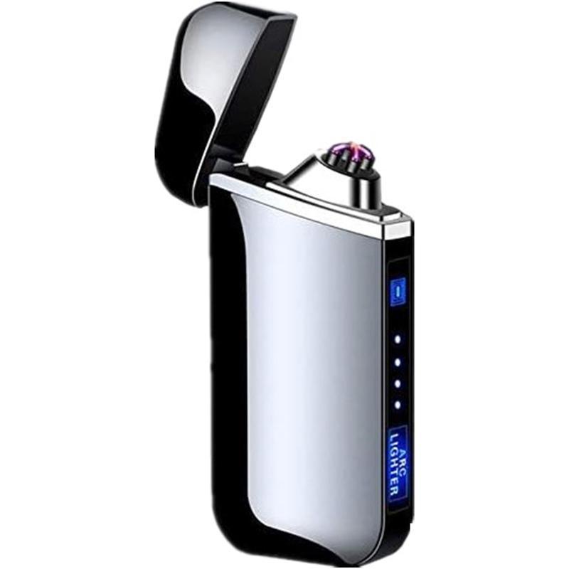 Electronic lighter, dual arc, windproof, LED power indicator, automatic protection, metal material, suitable for daily use such as candles, camping, kitchen, barbecue, etc. It can also be used as a unique gift for collection and decoration.