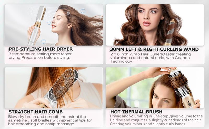 5-in-1 Curling Iron Set, Curling Wand with 1 straightening brush 1 hair dryer and Interchangeable 3 Curling Irons, Dual Voltage Hair Waver