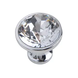 Utopia Alley HW330PLCH021 Gleam Crystal Cabinet Ring Pull Knob - Decorative Cabinet Drop Pull Knobs for Cabinets and Drawers - Vintage Cabinet Hardware with Hand Finished Polished Chrome - Metal Drawer Pull Knobs 1.2"