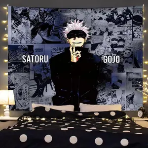 Art Tapestry Hot Anime Tapestry Decor Gojo Cute Satoru Jujutsu Kaisen Background Cloth Dorm Decorative Wall Cloth Party Banners Home Decor