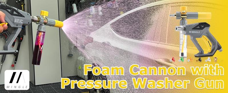M MINGLE Pressure Washer Spray Lance with Mini Foam Cannon, Dual Connector Accessory, Undiluted Foam Blaster with 5 Nozzle Tips, 1/4" Quick Connect for Car Wash, Patio, Deck Cleaning