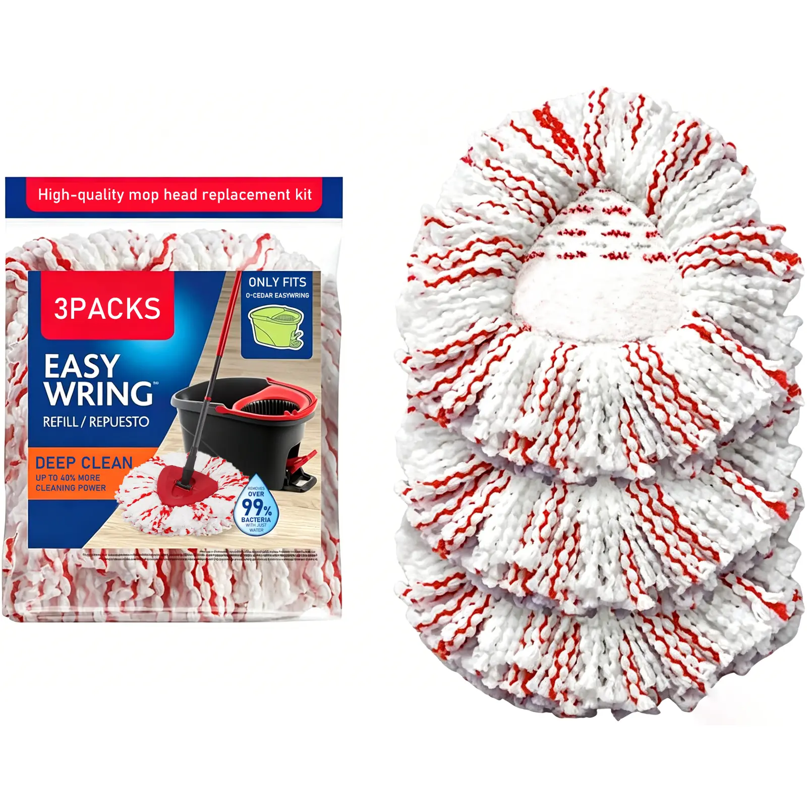 3 Pack Spin Mop Heads with Scrubbing Pad - 2024 Upgraded 2-in-1 Mop Head for O-Cedar EasyWring 1-Tank System. Built-in Scrub Pads for Stuck-on