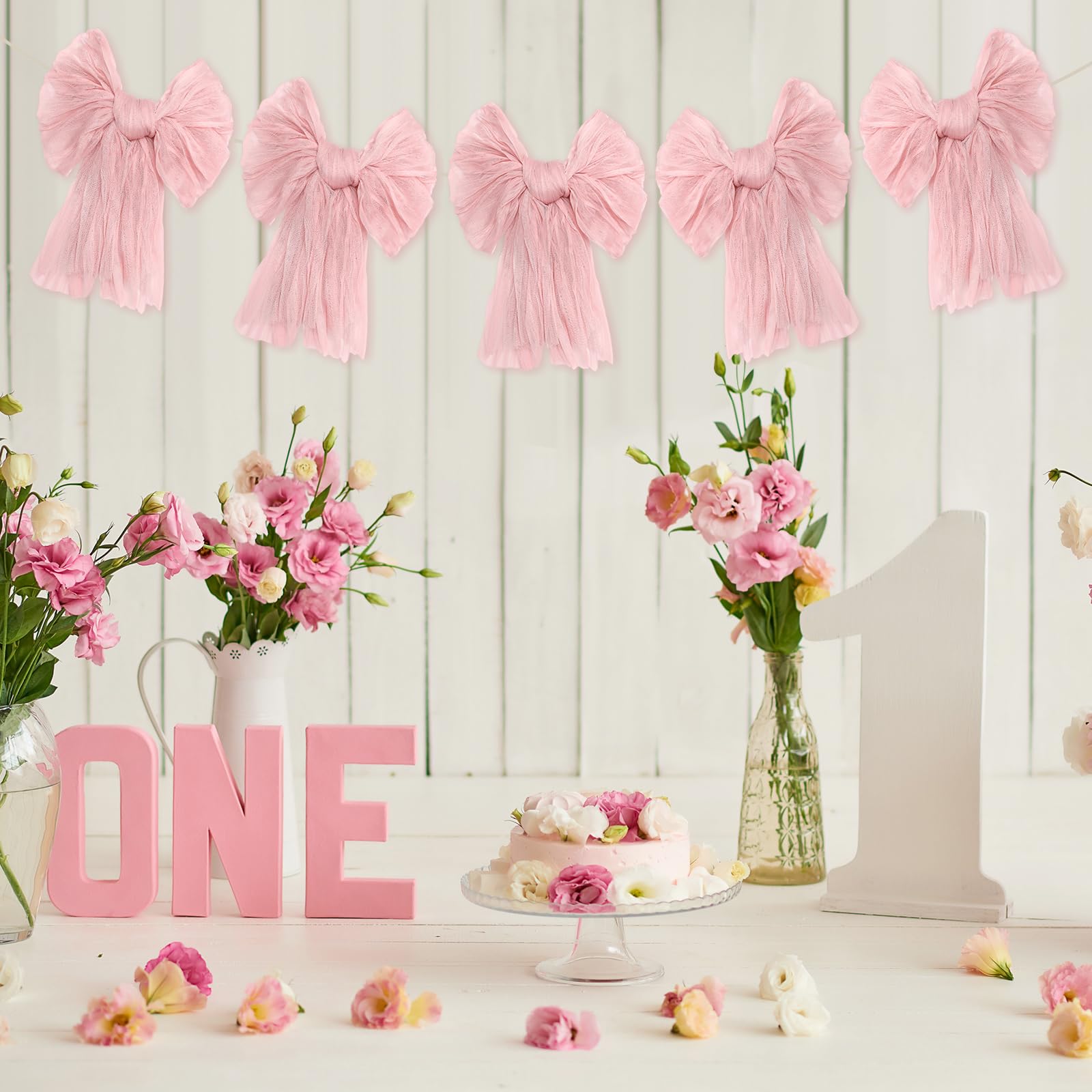 Easter Bow Garland Pastel Fluffy Tulle Satin Bow Banner Bunny Ear Plaid Pink Bow Garland Cute Hanging Wreath Garland for Mantle Fireplace Wall Door Mantel Decor, Spring Indoor Outdoor Home Table Backdrop Easter Decor 2026 Festive Party Supplies & Gifts