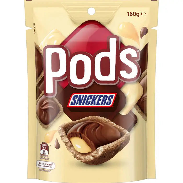 Snickers Pods (Australia) - Drizzled Caramel Chocolate Snacks with Bite-Size Crunchy Wafers, Biscuits, Ideal Late Night Snack Idea for Candy Lovers & All Ages