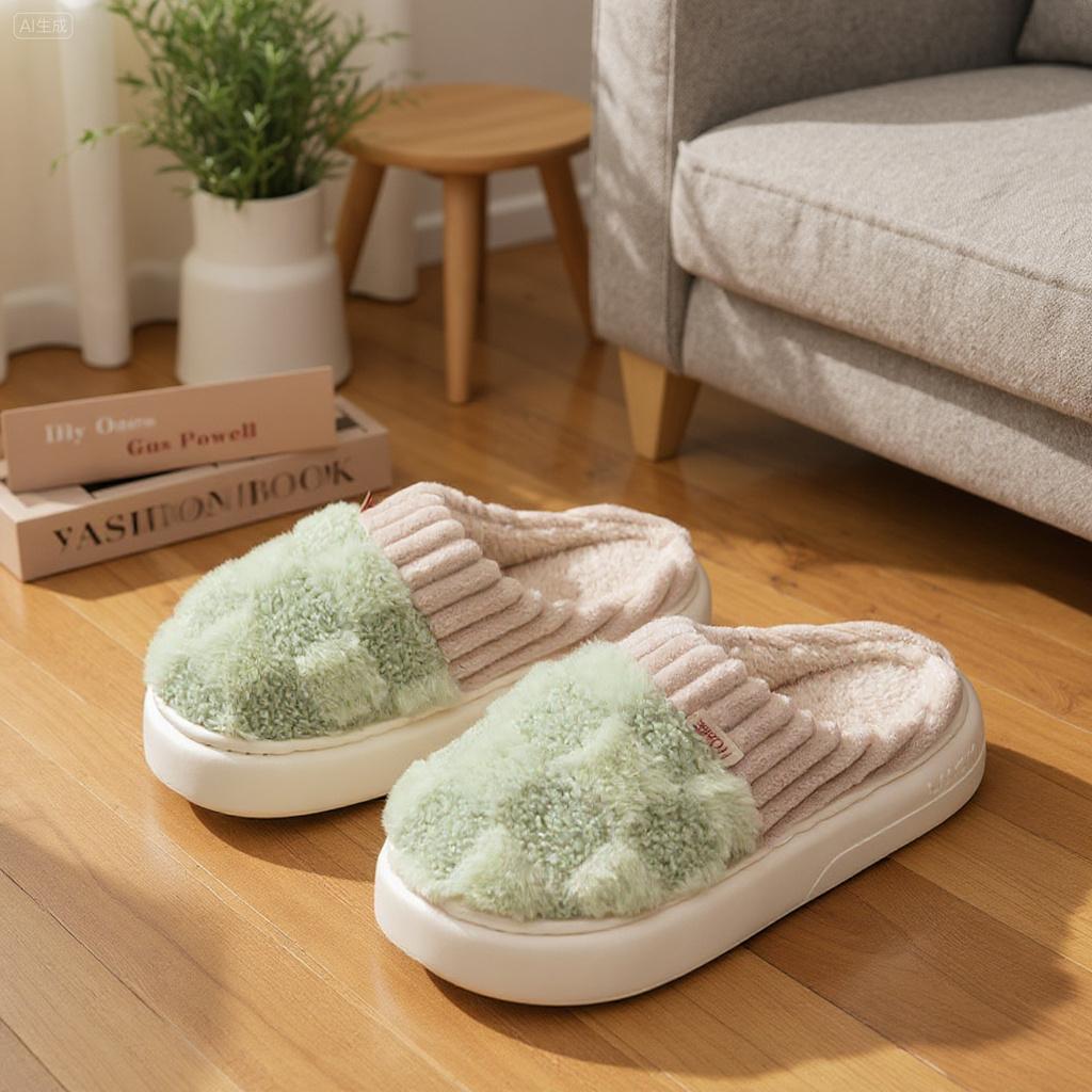 Cotton slippers for women, anti slip cashmere for warmth, monthly slippers for indoor home, cute and fluffy cotton mop Girl Footwear Flipflop