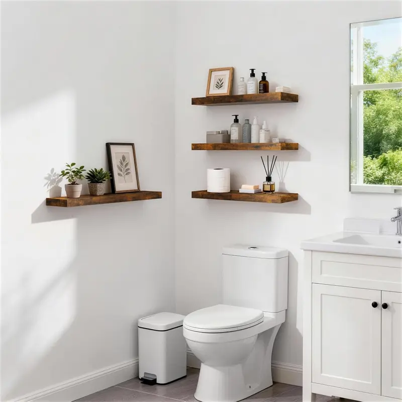 2-Pack Rustic Charm Metal Brackets Floating Shelves (22.5in Long, 22lbs Capacity Each) - Kitchen Decor, Small Space Decor, Modern Vanity Storage Shelves