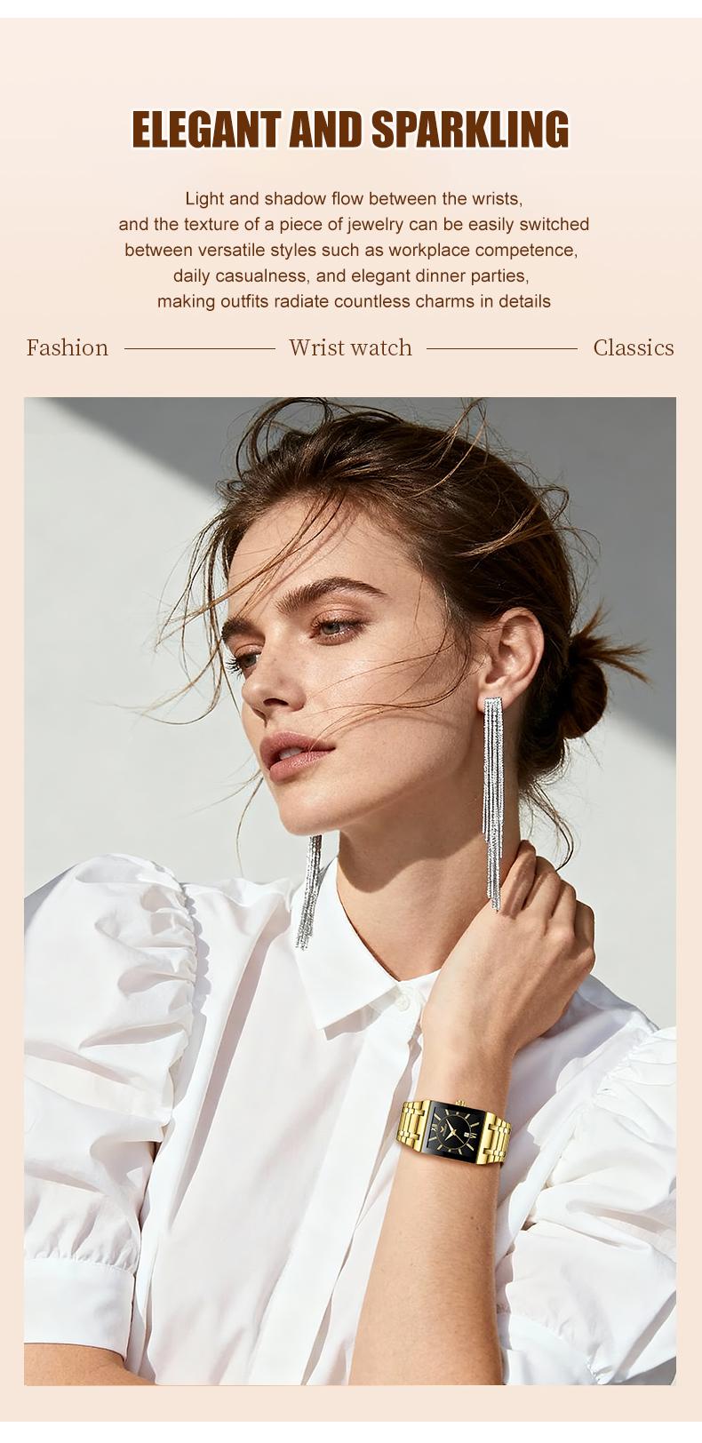 Valentine's Luxury Collection Women's Gold Square Watch with Stainless Steel Band Roman Numeral Dial Date Display 30M Water Resistant Quartz Wristwatch for Stylish Casual Formal Fashion Accessory Limited Time Deal