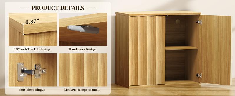 BROTTAR Fluted Sideboard Buffet Cabinet with Storage, 31.5" Modern Kitchen Cabinets with Doors, Coffee Bar Buffet Cabinet for Kitchen, Entryway Cabinets for Living Room, Natural