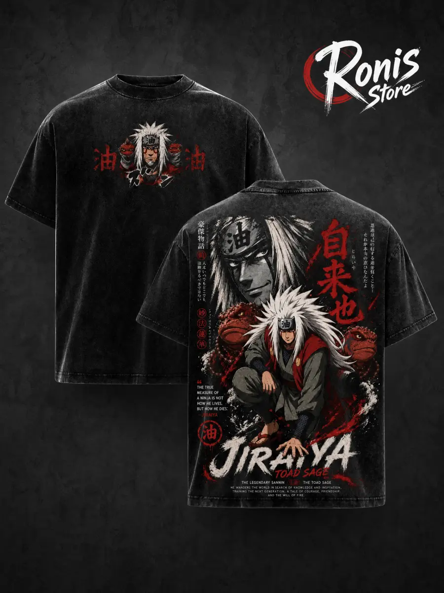 Vintage 90s Jiraiya Toad Sage Graphic Tee Men's Washed Cotton Distressed T-Shirt NRT Anime Shippuden Streetwear Trendy Back Print Men Fashion Merch Unisex Tops Y2K Shirt Gift For Him Japanese Manga Clothing Casual Short Sleeve Aesthetic Graphic Tshirts