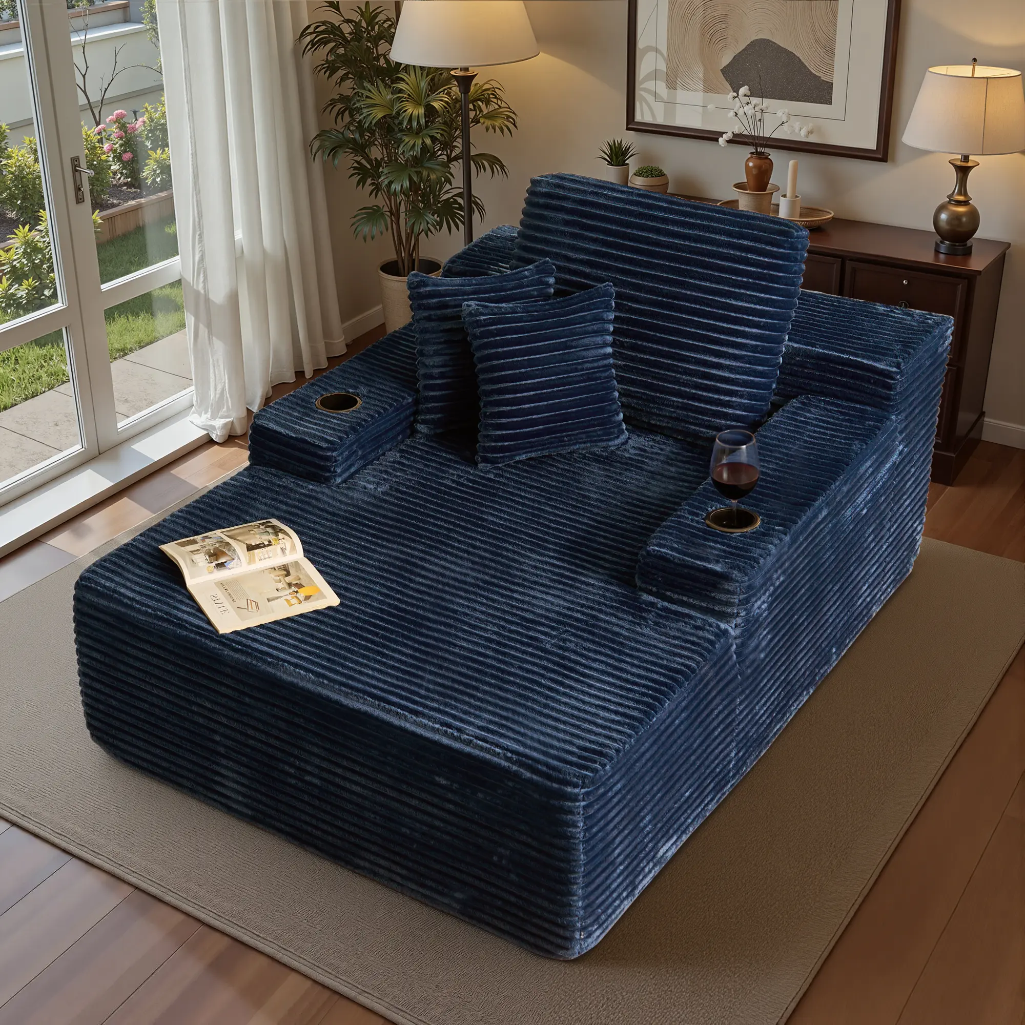 Chaise Lounge Only - Blue Plush w/ Cup Holder