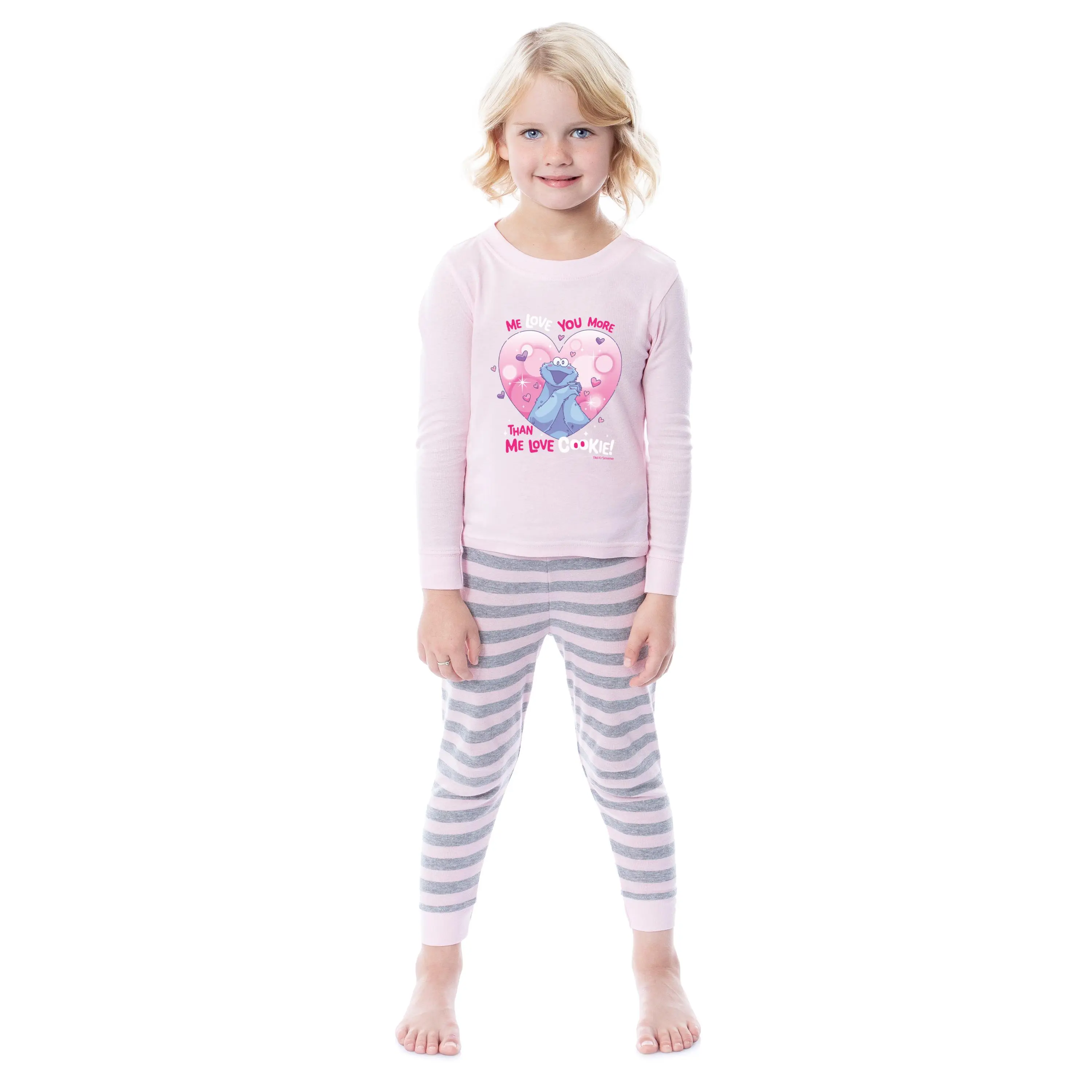 PJammy Girls' Sesame Street 2-Piece Long Sleeve Pajama Set - Soft Cotton, Cookie Monster Character Print, Ribbed Cuffs, Cold Wash Safe, Includes Long Sleeve Shirt, Sizes 4T-5T