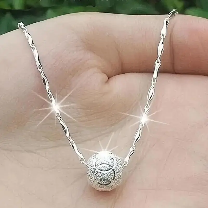 Necklace | Viral Vintage Pendant Necklaces | 925 Sterling Silver Rotating Bead Pendant | Elegant Classic Women Fashion Jewelry | Tarnish Resistant Smooth Durable | Daily Outfit Vacation Travel Wear
