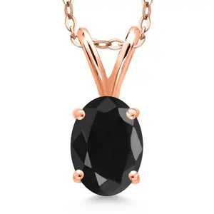 1.10 Ct Oval Black Sapphire 18K Rose Gold Plated Silver Pendant with Chain