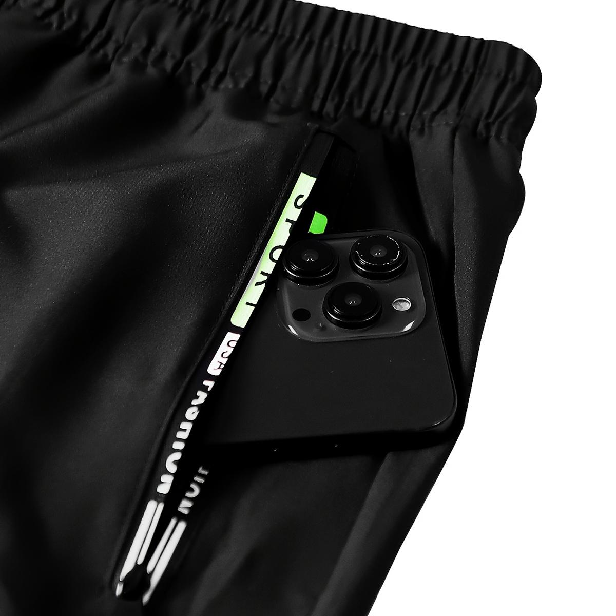 Men's spring-autumn style letter green zipper pocket work pants with fashionable large patch pocket design with drawstring elastic waist, suitable for jogging, hiking and daily wear. Valentine's Day gift.