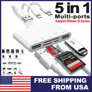 5-in-1 USB 3.0 OTG Memory Card Reader for iPhone iPad Android PC SD/TF/CF/MS/XD Simultaneous Reading 104MB/s Transfer Speed Plug & Play Portable Design Aluminum Housing