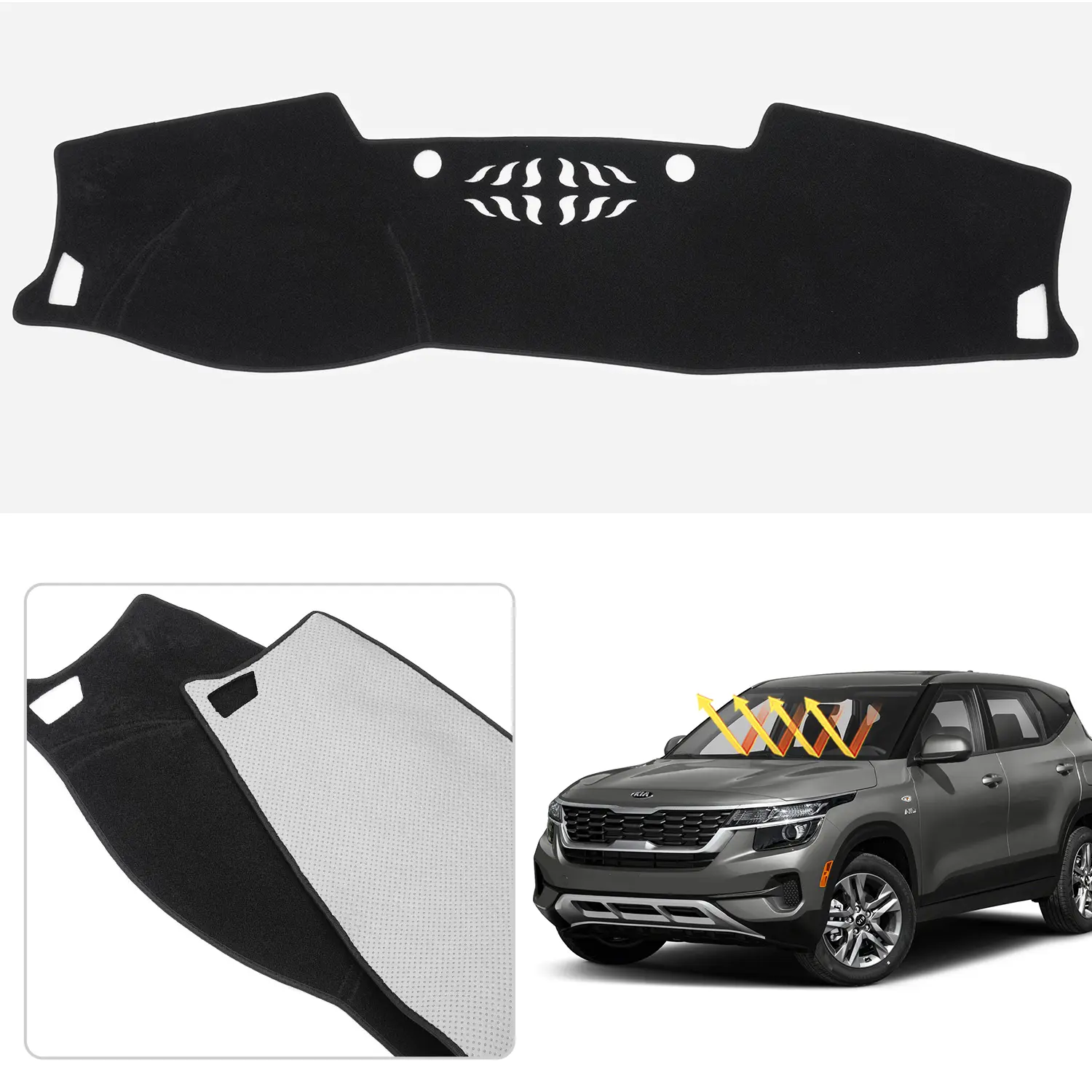 Canvcle Custom Fit Dashboard Mat for Kia Seltos 2021-2023 LX, S, EX Turbo Models - Polyester Non-Slip Car Accessories Interior Dash Cover with UV Shield, Black