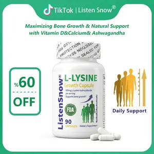 Listensnow Lysine Growth Capsules - L-LYSINE & Calcium Blend for Enhanced Bone Development and Stature Support - Natural Supplement