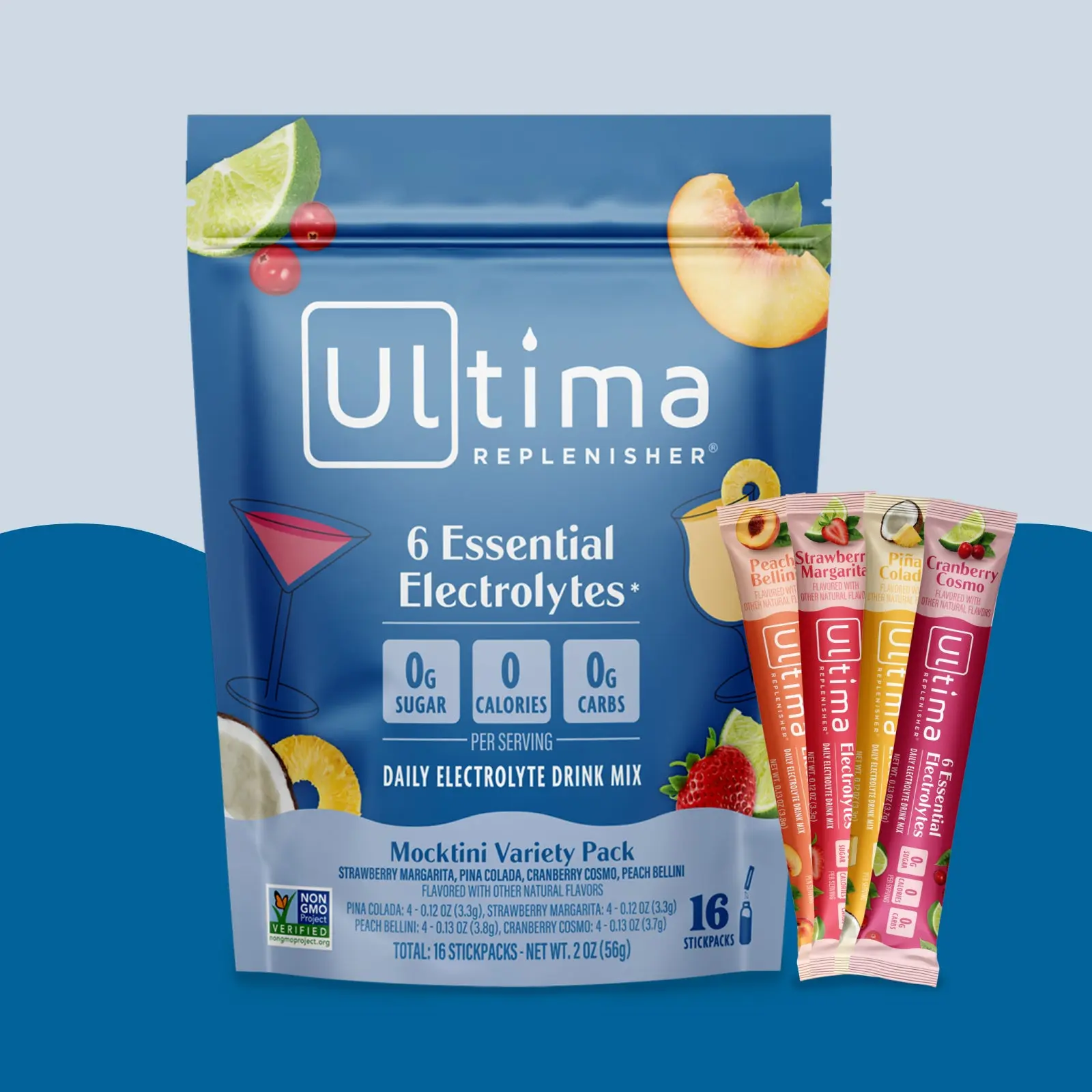 Ultima Replenisher Mocktini Variety Daily Electrolyte Drink Mix – 16 Sugar-Free Hydration Packets with 6 Key Electrolytes, Vitamin C & Zinc - Vegan, Keto & Non-GMO