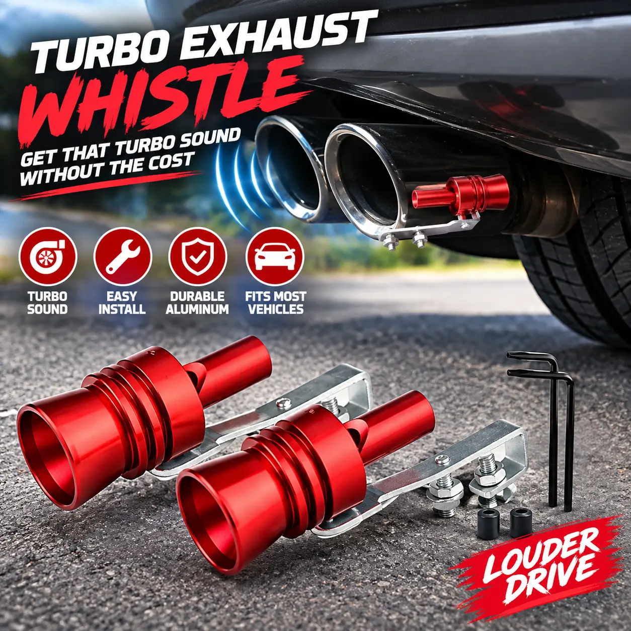 L-Type Automotive Turbo Exhaust Whistle - Car Roarer Muffler Replacement Part, Auto Parts Accessories with Turbo Sound, Suitable for Most Engine Displacement Vehicles