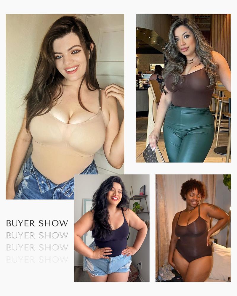 Shapellx Seamless One-Piece Tummy Tucking Bodysuit Comfort Sleeveless Tops Shapewear for Women Soft V Neck Simple Comfy Sculpting Snatched Waistline