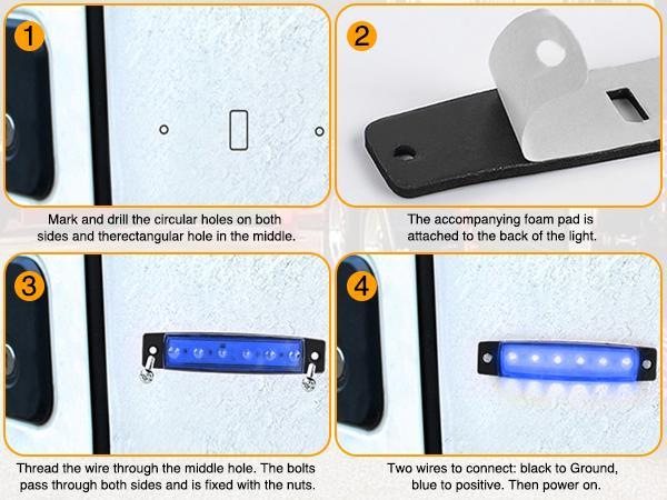 Nilight 10PCS 3.8” 6 LED Blue Indicator Light Truck Camper Side Marker Light Marine Boat Stern Light Yacht Kayak Sailboat Trailer Bus RV Clearance Light 12V DC