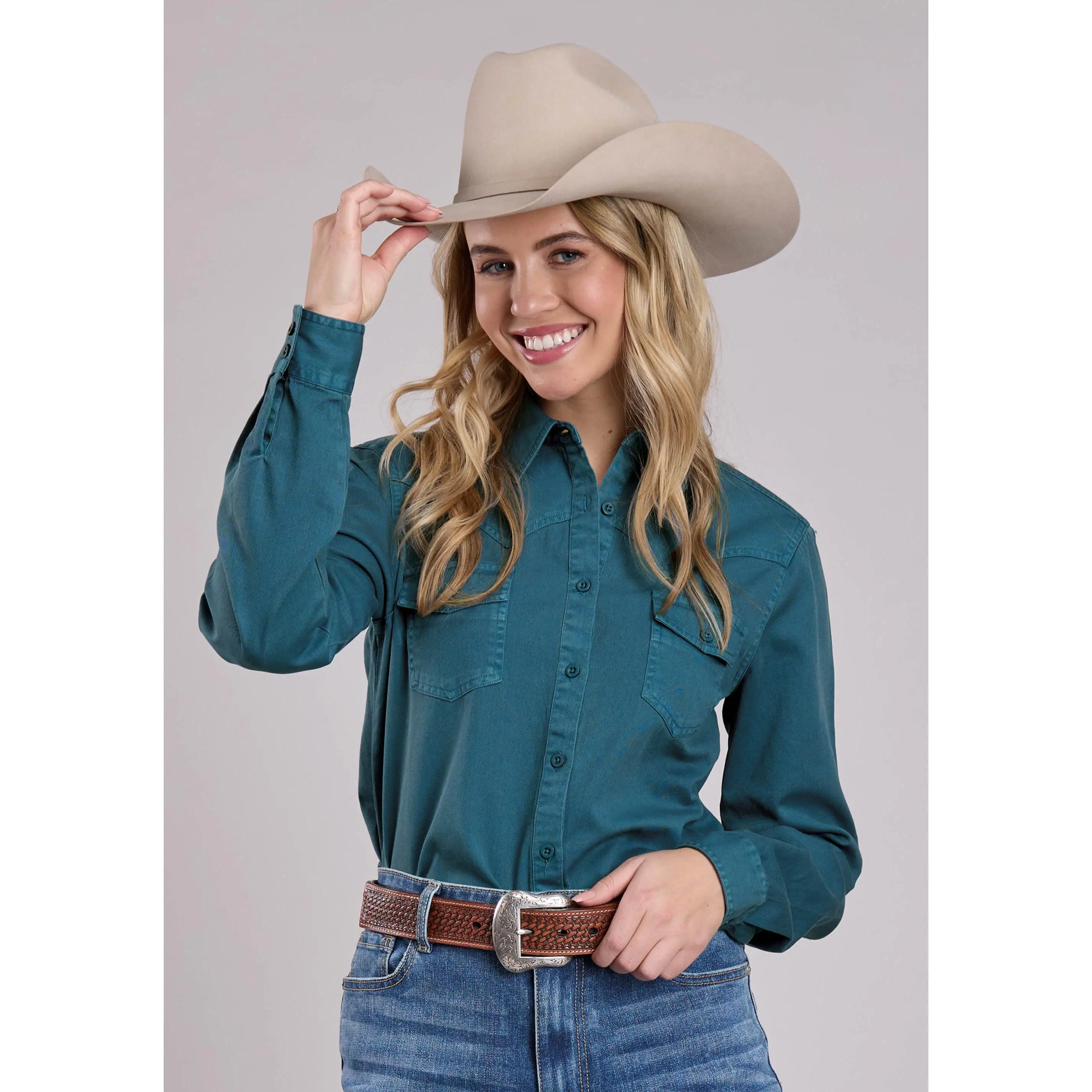 Womens Long Sleeve Button Turquoise Pigment Dyed Shirt Western Shirt