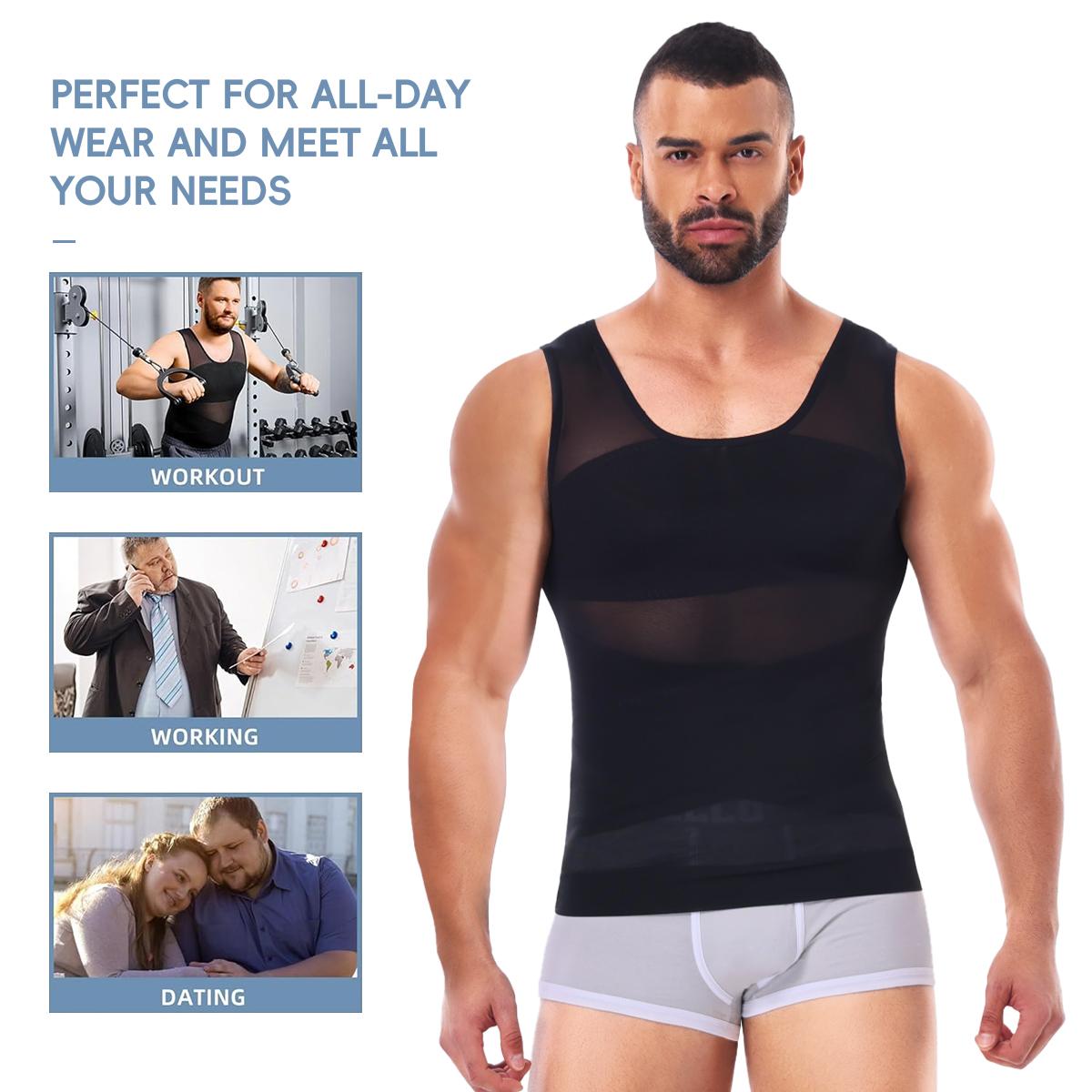 1/2/3/4 Pack Menswear Body Shaper Shapewear Vest Tummy Control Compression Underwear Lightweight Sports Workout Tank Tops Stretchy Breathable Mesh Shirt Clothes Elastic Gamis Bestie SpringStatements