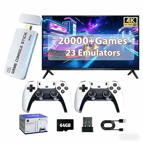 2026 New Retro TV Game Console System - 23 Wireless Ergonomic Controllers with Button Stick, 64GB TF Card, HDMI Output, 20000+ Games, 23 Emulators, 2 AA Batteries, Easy Plug-and-Play, Immersive Gaming Experience for Monitor, Ideal Gift for All Ages