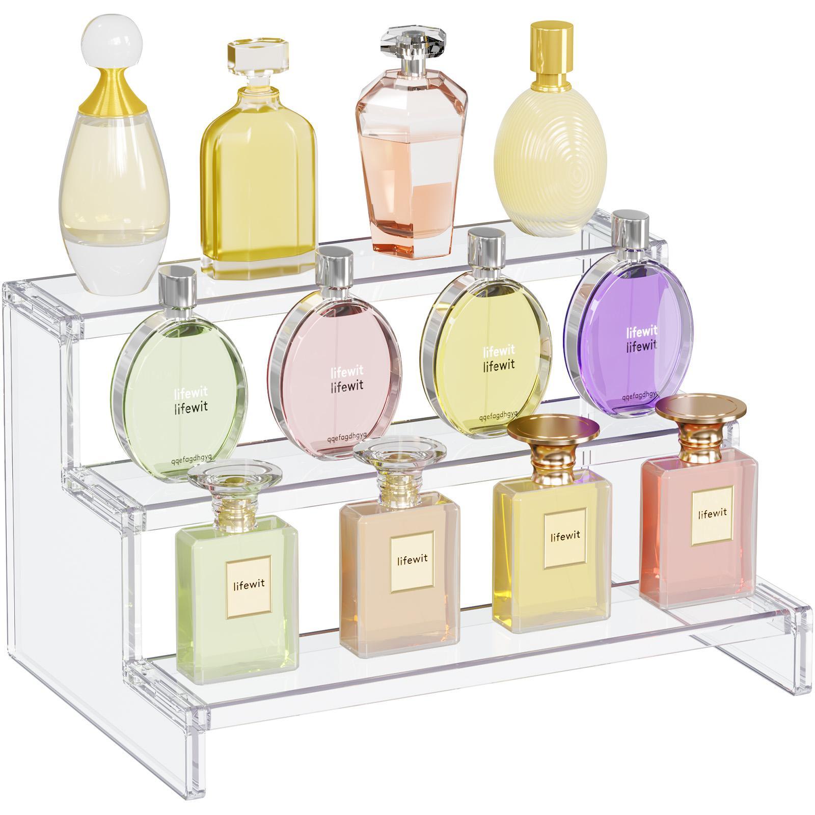 Lifewit 12 Inch Clear Display Stand  for Cologne, Fragrance, Figures, Cupcakes & Perfumes - Versatile Storage for Vanity Bathroom Organizer Shelf