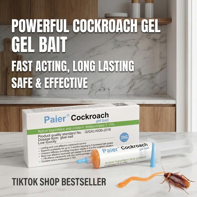 Indoor Cockroach Exterminator, Insect Repellent, 1 tubes x 30g, 1 plungers and 2 tips, German Cockroach Pest Control, Can be used indoors and outdoors, Cockroach Killing Gel for American Cockroaches, German Cockroaches and other major cockroach species