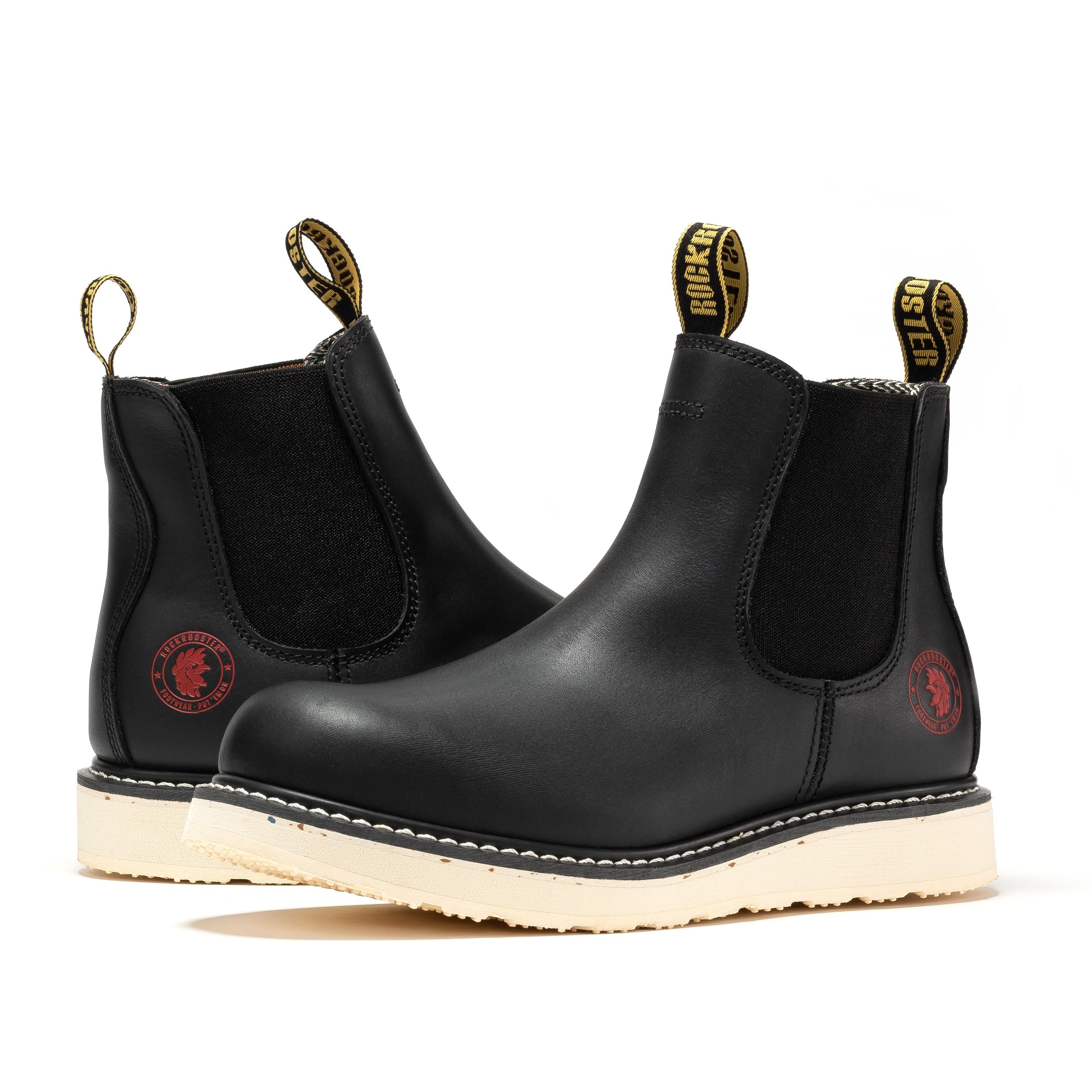 ROCKROOSTER Steel Toe Work Boots for Men Round Toe Full Grain Tumbled Leather Slip Resistant Safety Shoes - Boy Footwear Closed