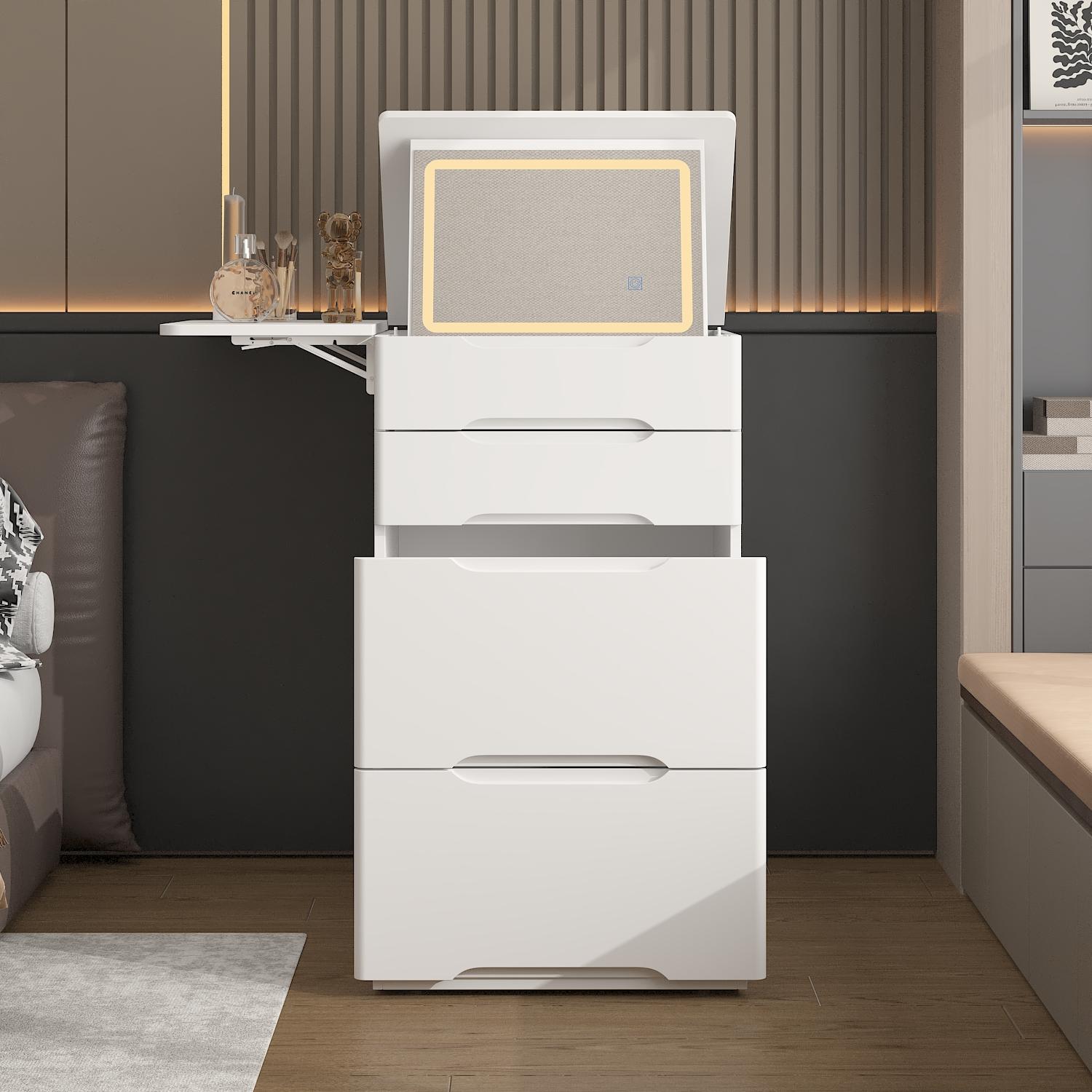 FUFU&GAGA 4 Types Makeup Vanity Desk with 3-Lights Mirror and Drawers for Makeup Equipped with Stool