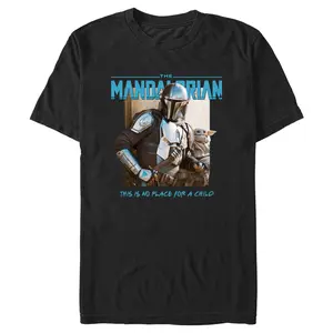Men's Star Wars: The Mandalorian Grogu and Din Djarin This is no Place for a Child T-Shirt