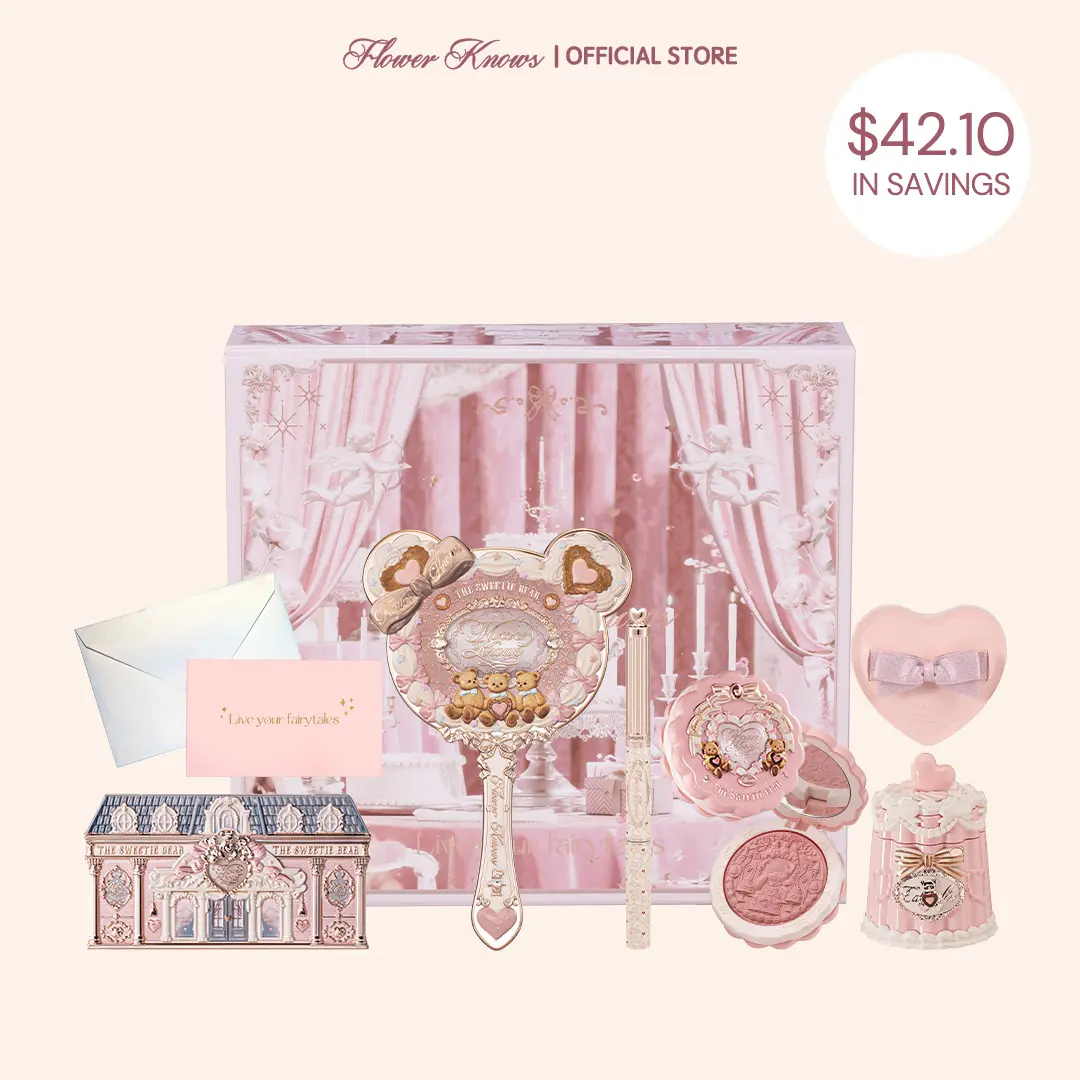 Flower Knows Cream Cub Set, 8-Piece Cosmetic Collection with Lipstick, Blush, Eyeshadow, Accessories, Ideal Christmas Gift for Beauty Enthusiasts, #tiktokshopbacktoschool, #sohochic