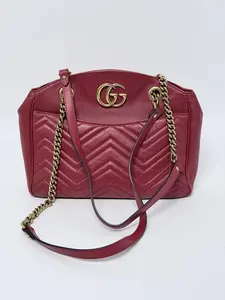 Pre-owned GUCCI Leather Shoulder Bags GG Marmont Chevron Shoulder Bag with Chain Strap – Burgundy JX306GG