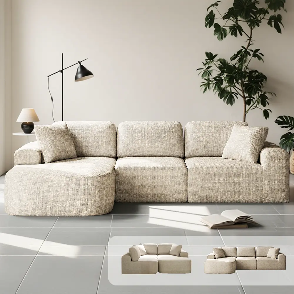 [DealsForYouDays - 2 PGKS] 107'' Modular Sectional Boneless Sofa Couch with Chaise, No Assembly Required, Modern Woven-Textured Upholstery, Convertible L-Shaped Design for Living Room,Gifts for the Whole Family: Husband & Wife, Mom & Dad summergarde