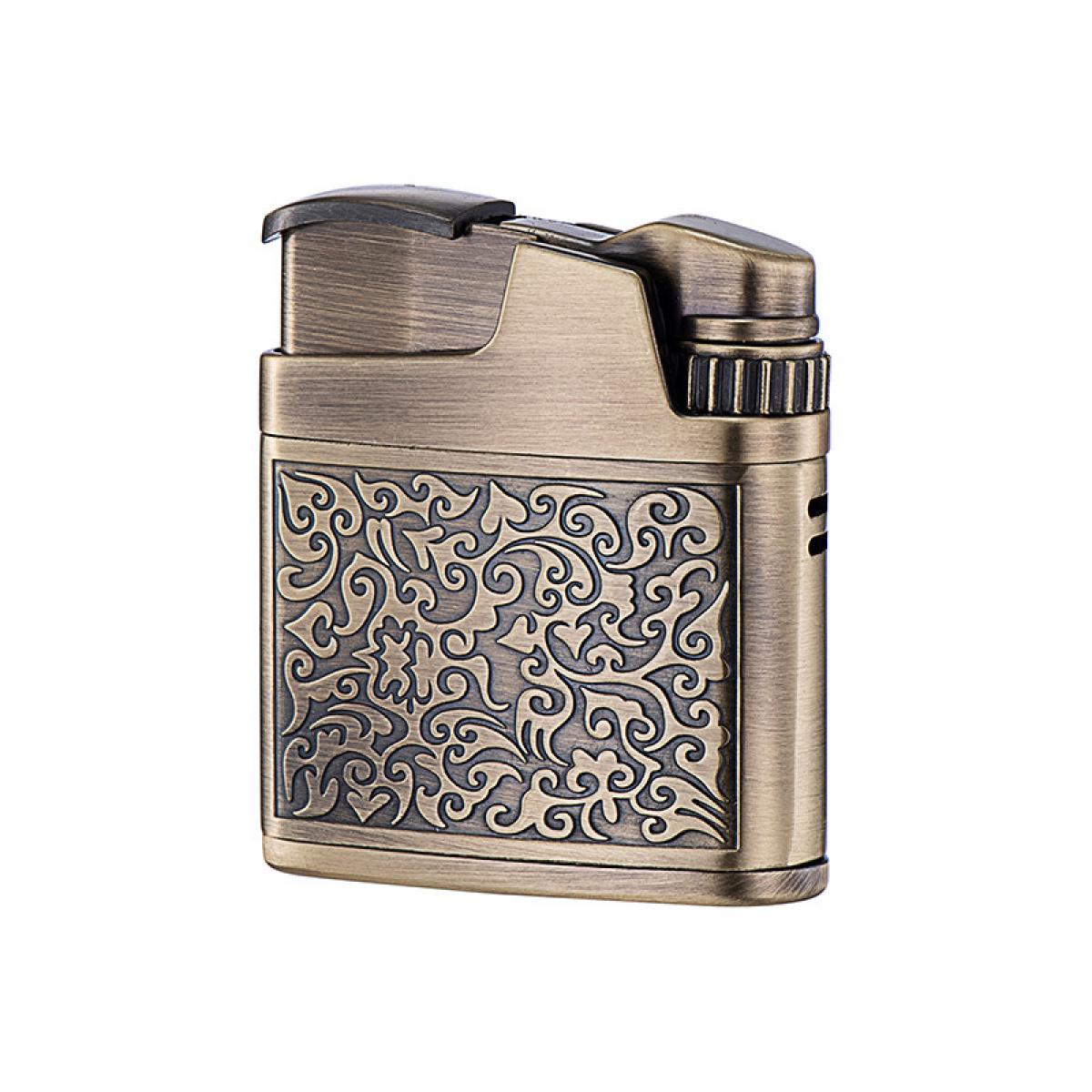 Windproof Retro Gas Lighter, Metal Lighter With Arabesque Flower Relief & Classic Wire Design, Silver Bronze Finish, Gift Box Packed, Suitable For Camping Candle Grill BBQ, (Without Fuel)
