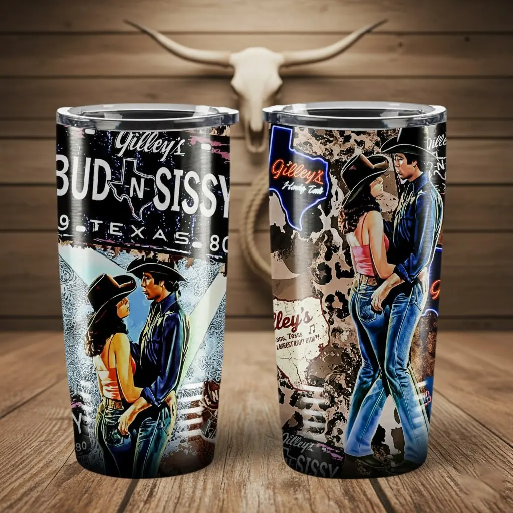 Vintage Bud And Sissy Tumbler, Urban Cowboy Tumbler, Vintage Gift For Fan