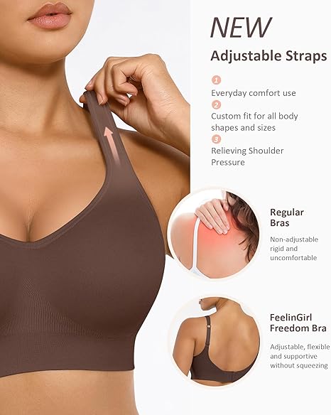 FeelinGirl Wireless Bras for Women Built-in Soft Cups no Underwire Bralettes flexible Straps Full Coverage Everyday Bras live stream#15