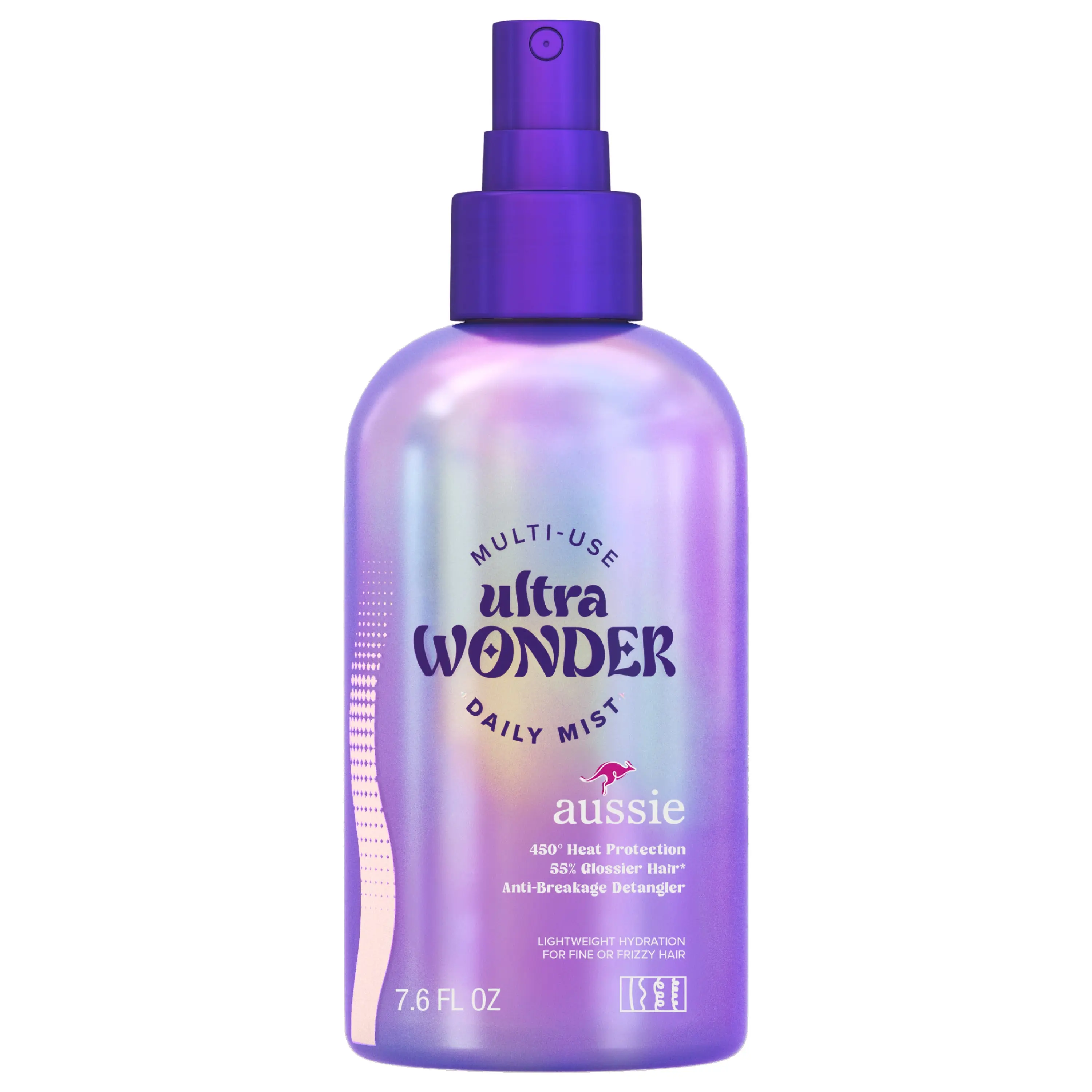 Aussie Ultra Wonder Daily Mist Lightweight Multi-Use Detangler, Silicone-Free, for All Hair Types and Curls, 7.6 Fl Oz