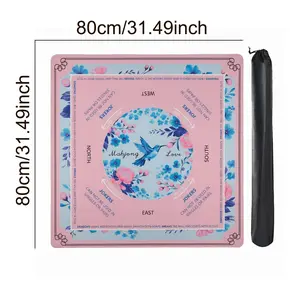 Mahjong Table Mat for Mahjong and American Card Games, Poker, Board Games, and Puzzles. Non-slip Pink Hummingbird Design, with a Portable Storage Bag Ideal for Players Great Mahjong Gift as a Table Decoration.