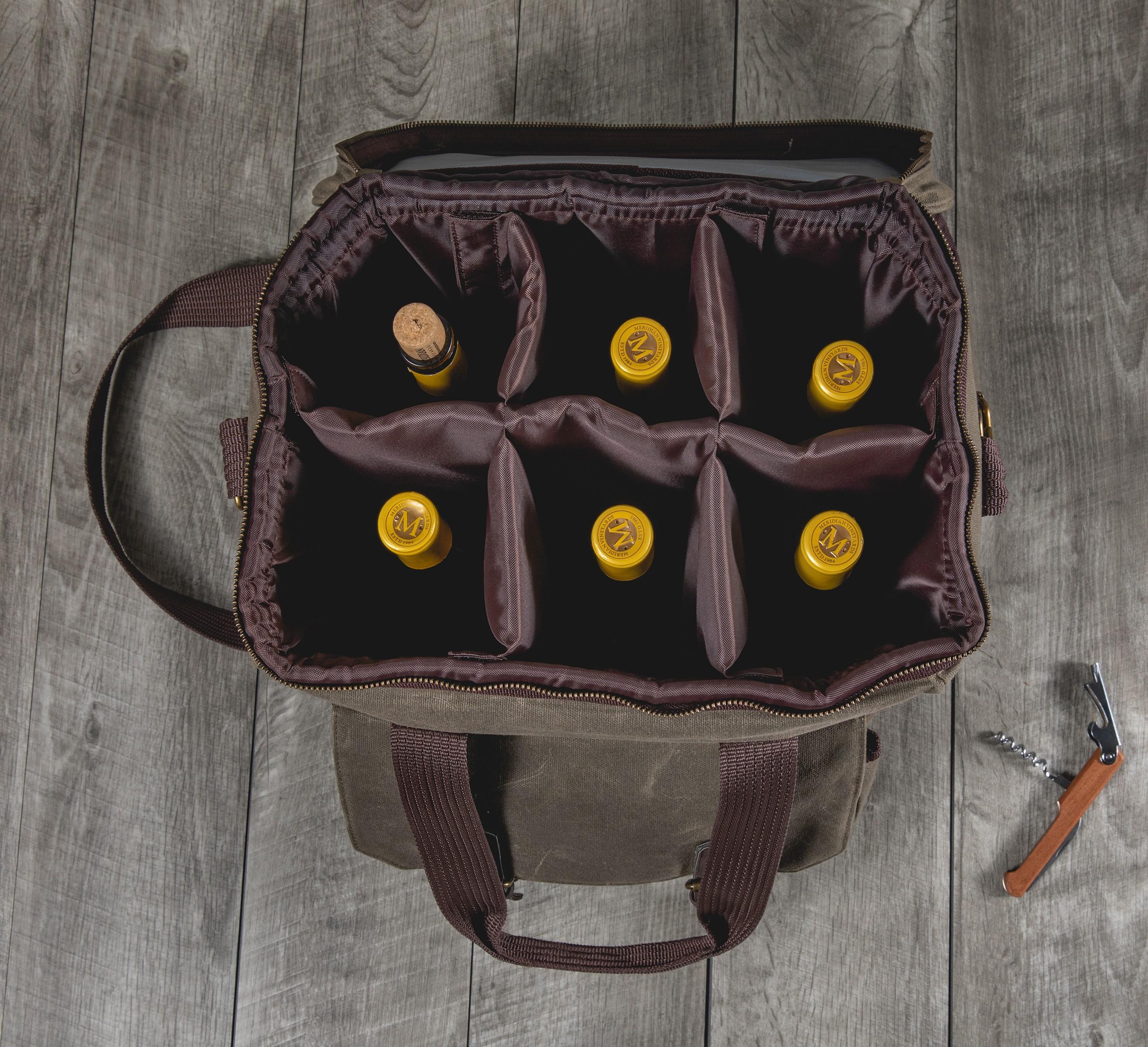 Weekender 6 Bottle Insulated Wine Bag, (Khaki Green with Brown Accents)