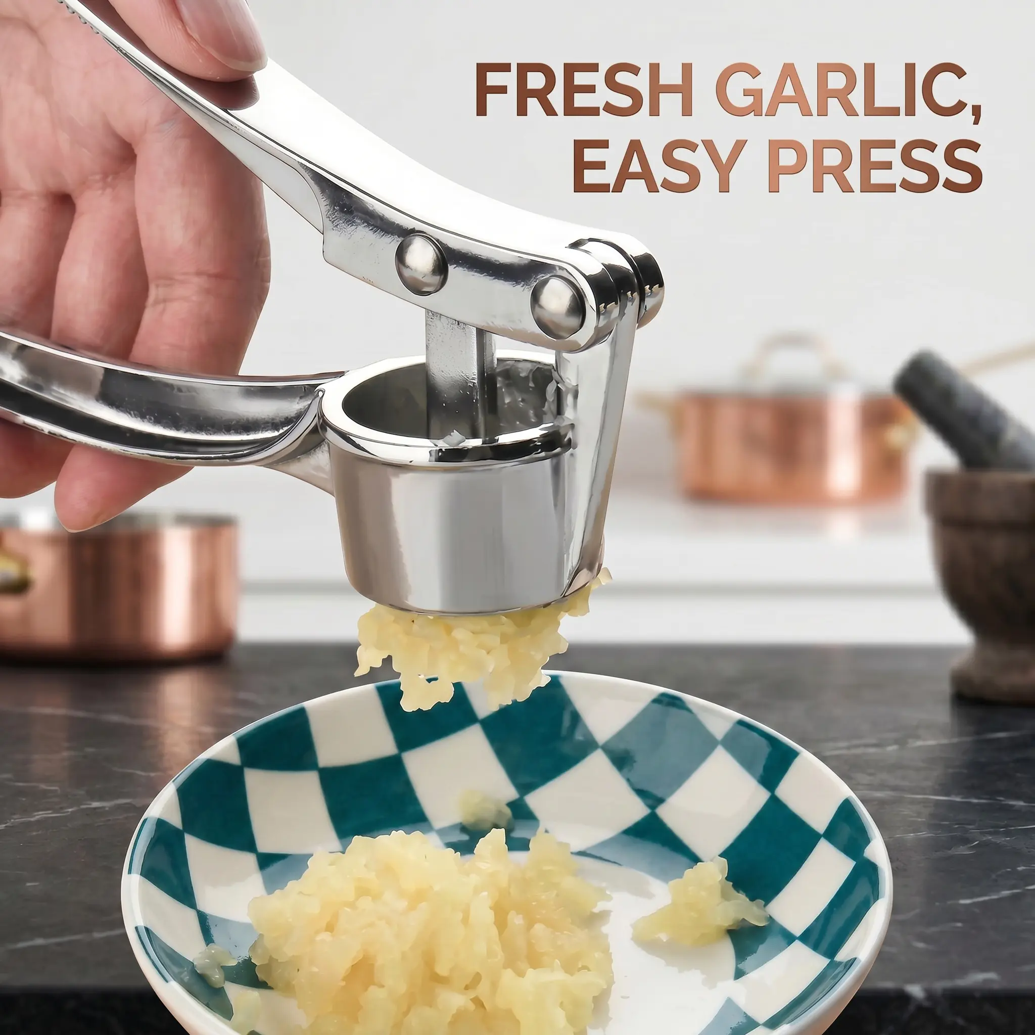 Stainless Steel Garlic Press, Manual Garlic Press with Handle, Kitchen Accessories, Durable Ginger Press for Kitchen, Household Essentials-YY1