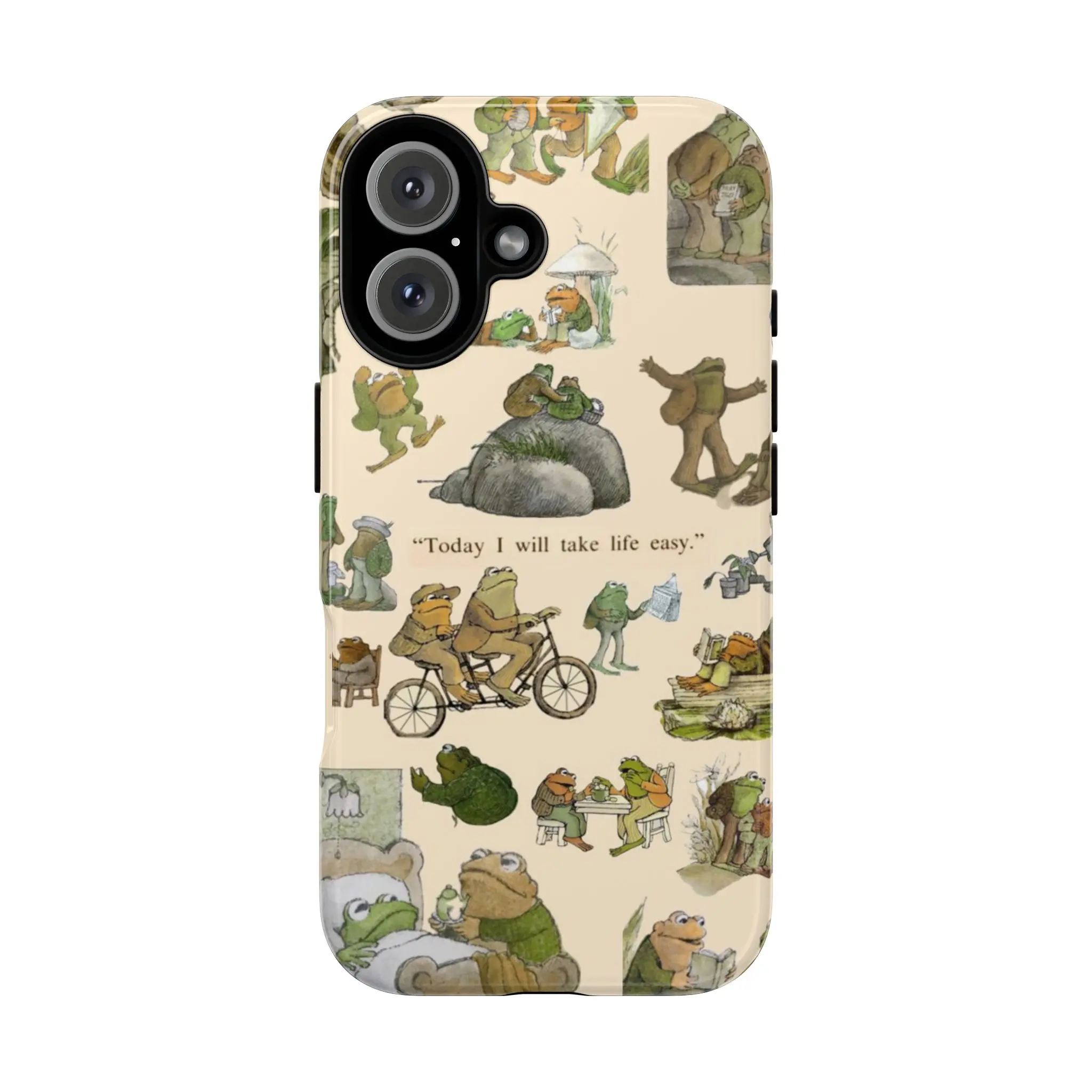 Durable Frog and Toad Smartphone Case - Cute Vintage Cartoon Design with "Today I Will Take Life Easy" Quote, Shockproof Polycarbonate Protection Shell, Mobile Phone Accessories Gift for Friends
