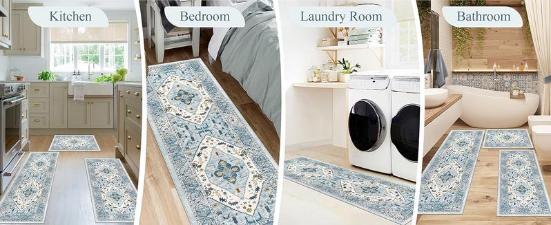 [FebruaryStockUp] HEBE Washable Farmhouse Kitchen Mats for Floor 3 Piece Set Non Slip Kitchen Rugs Kitchen Floor Mats Thick Long Kitchen Throw Area Rug Carpet Runner for Hallway Laundry Bathroom